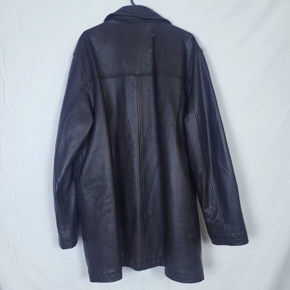 VTG Eddie Bauer Mens Leather Coat Jacket Brown Sz XLT Quilted Long Button Front - Picture 2 of 8
